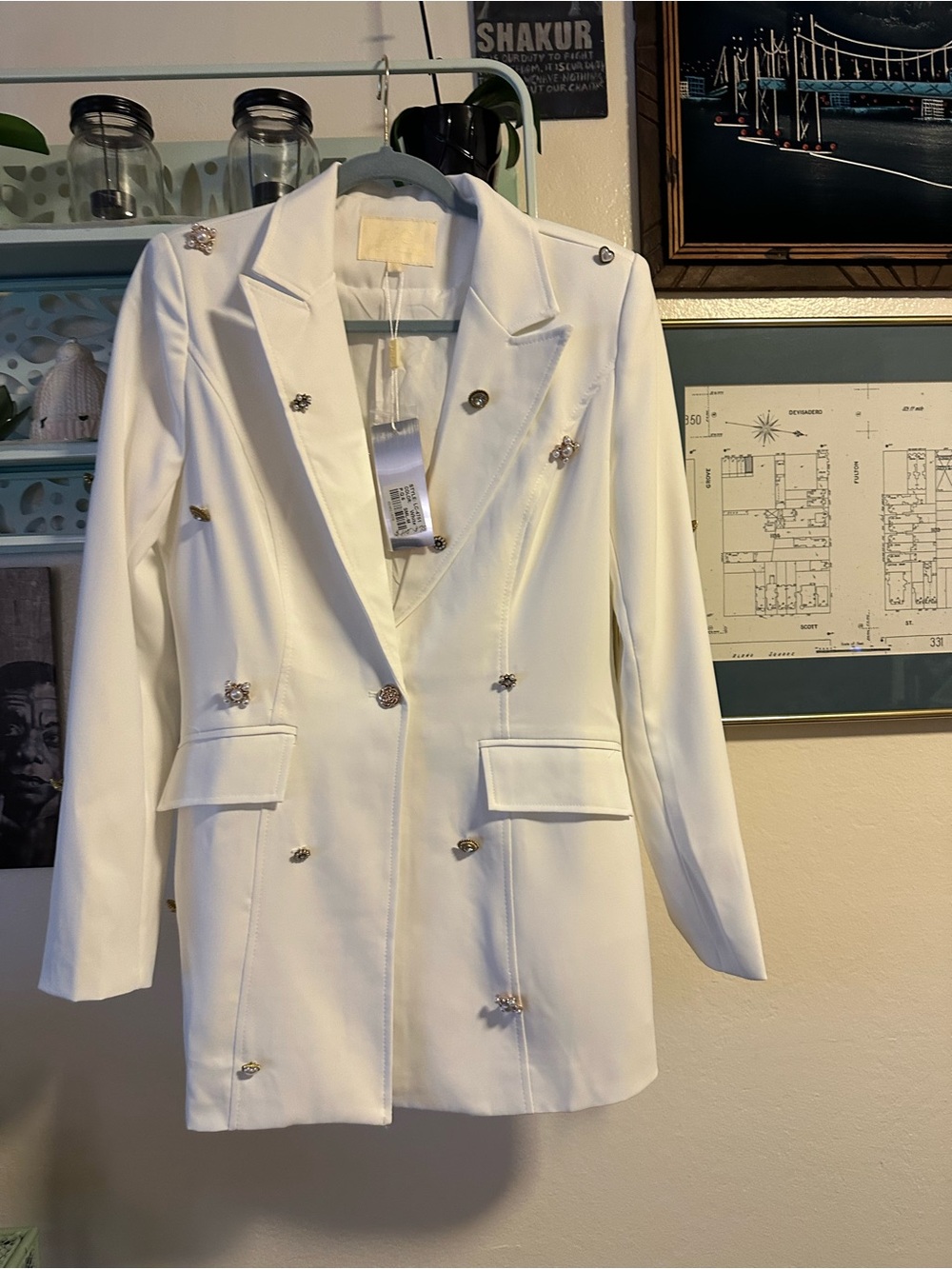 Women's White Embellished Single-Breasted Blazer